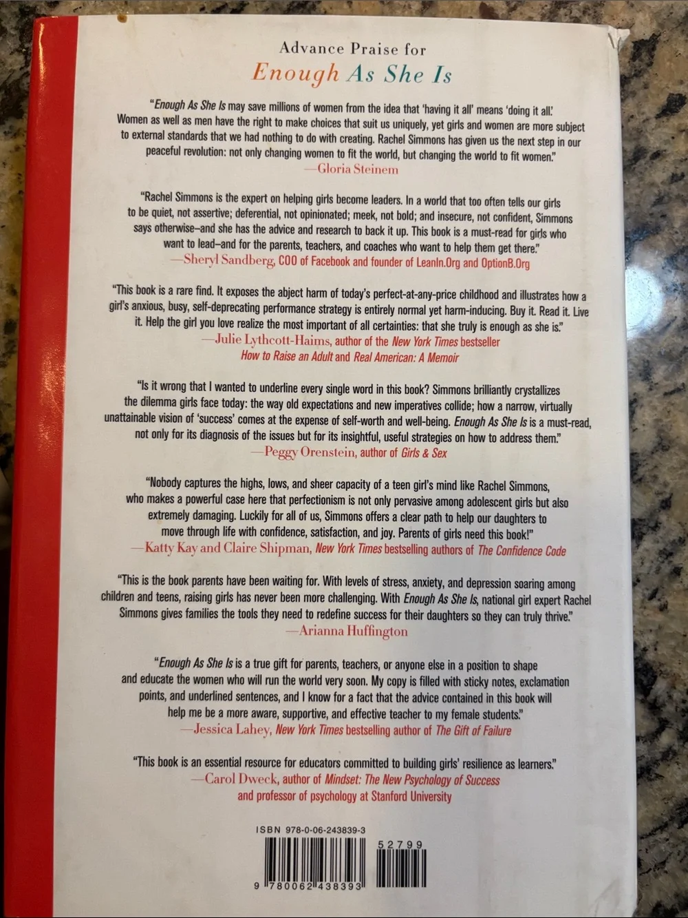 Enough As She Is by Rachel Simmons - White Cover with Teal & Orange Title